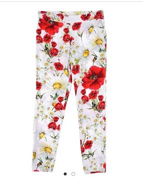 Dolce & Gabbana White Leggings with Red & Yellow Floral Print